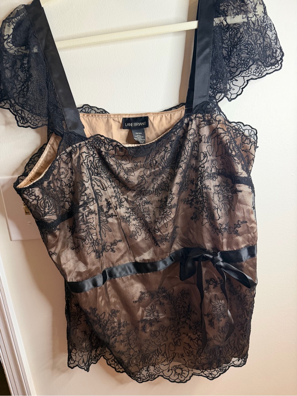 Lane Bryant Black Lace Overlay Chemise with Nude Lining